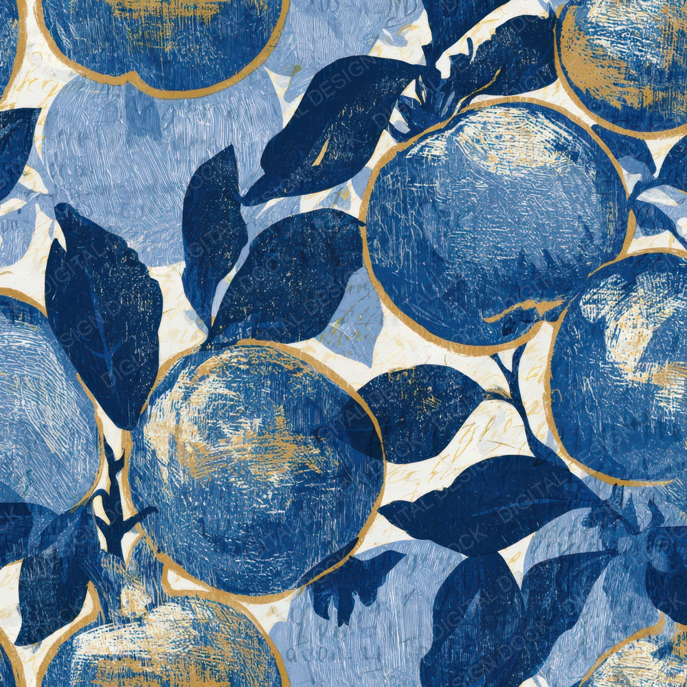 Woodcut Quince Indigo Ivory Digital Paper Pack (DDD012802)