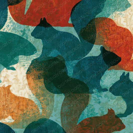 Woodcut Red Squirrel Emerald Digital Paper Pack (DDD012803)