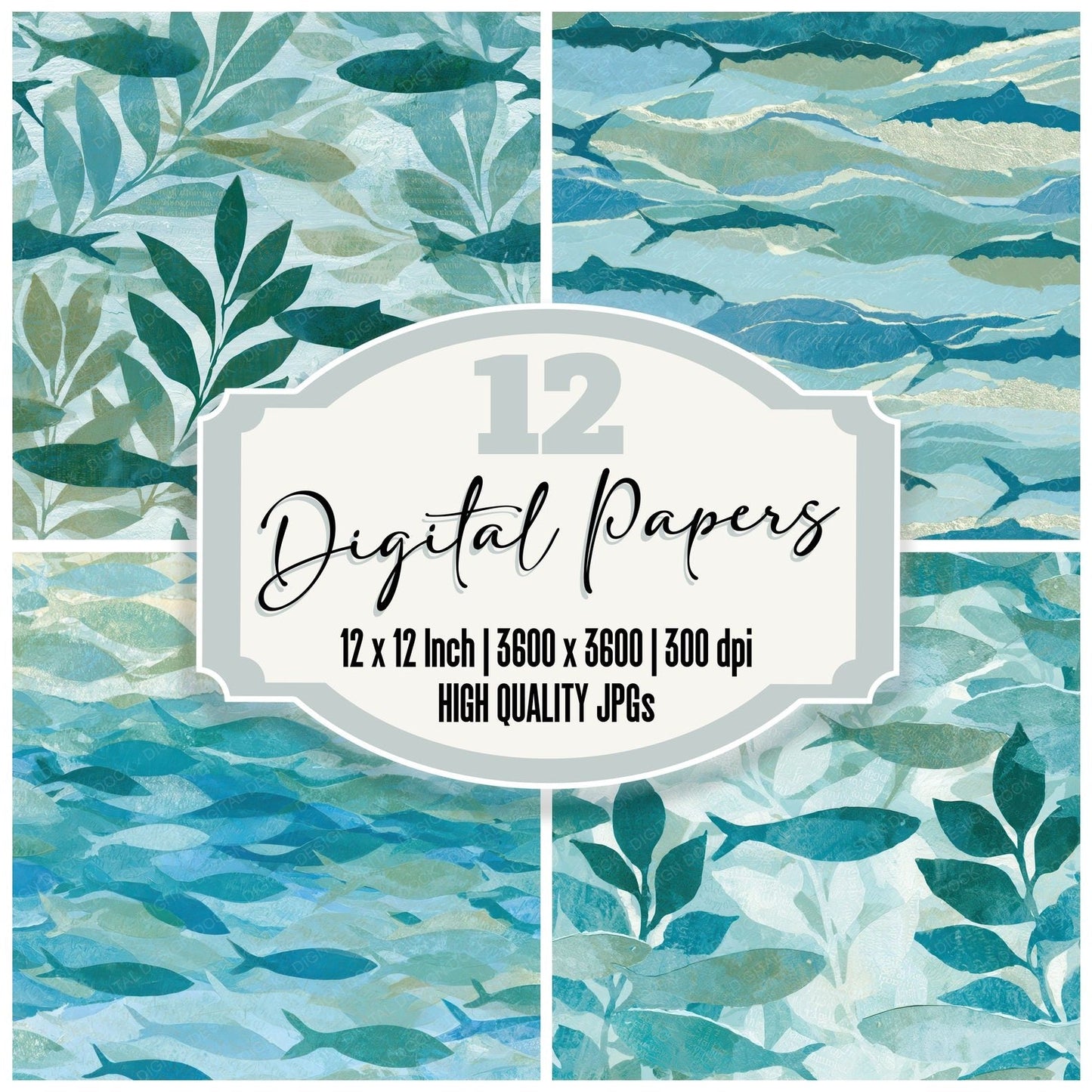Collage Sardine Schools Seafoam Digital Paper Pack (DDD012806)