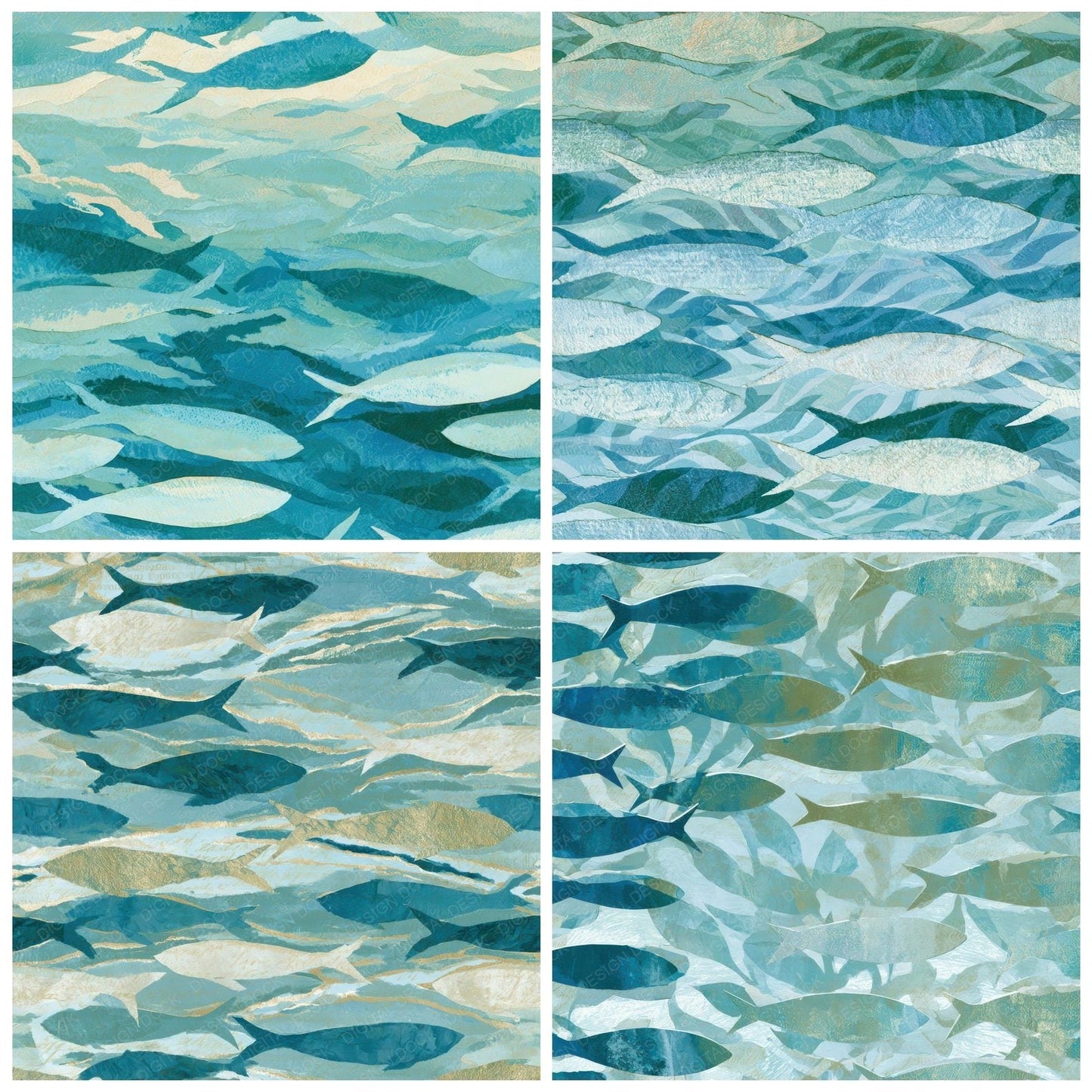 Collage Sardine Schools Seafoam Digital Paper Pack (DDD012806)
