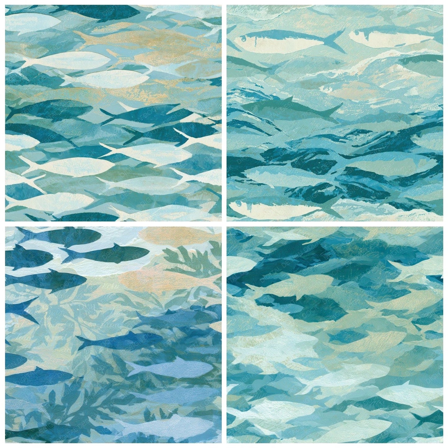 Collage Sardine Schools Seafoam Digital Paper Pack (DDD012806)
