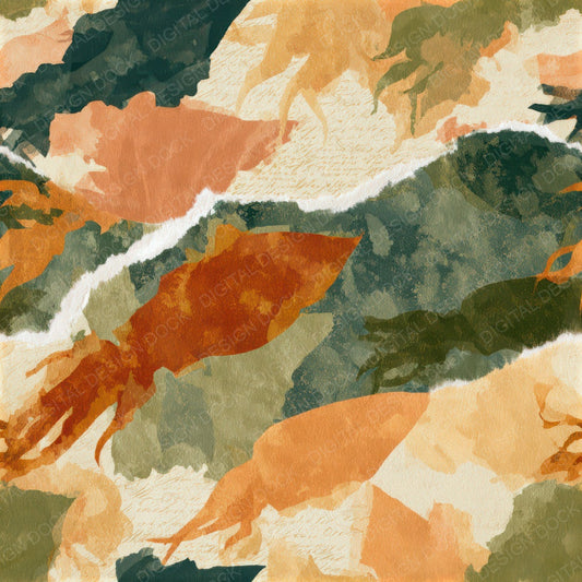 Collage Squid Rust Moss Seamless Digital Paper Pack (DDD012807)