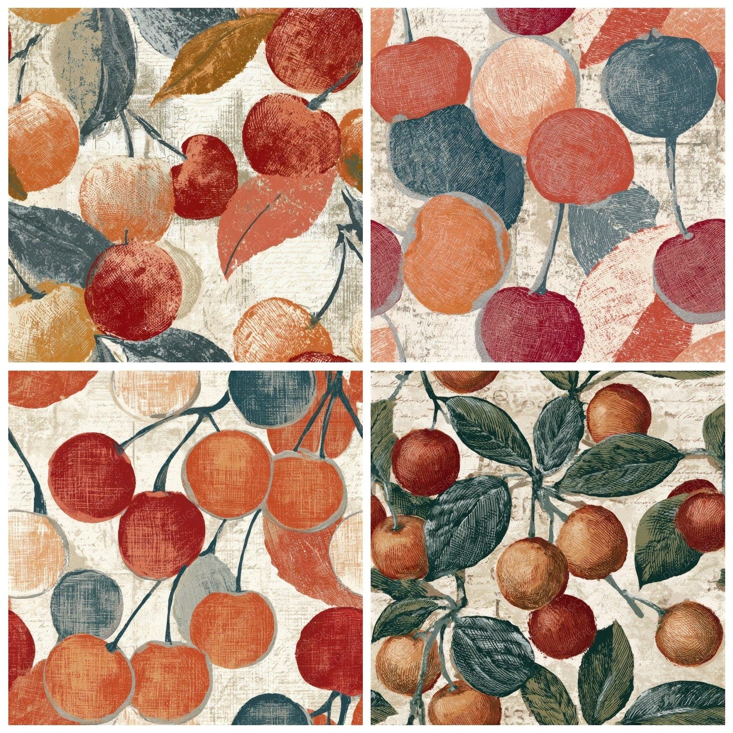 Engraving Cherries Terracotta Seamless Digital Paper Pack (DDD012809)