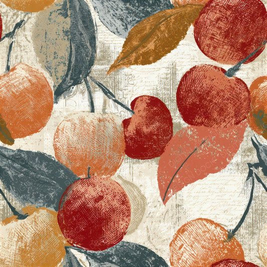 Engraving Cherries Terracotta Seamless Digital Paper Pack (DDD012809)