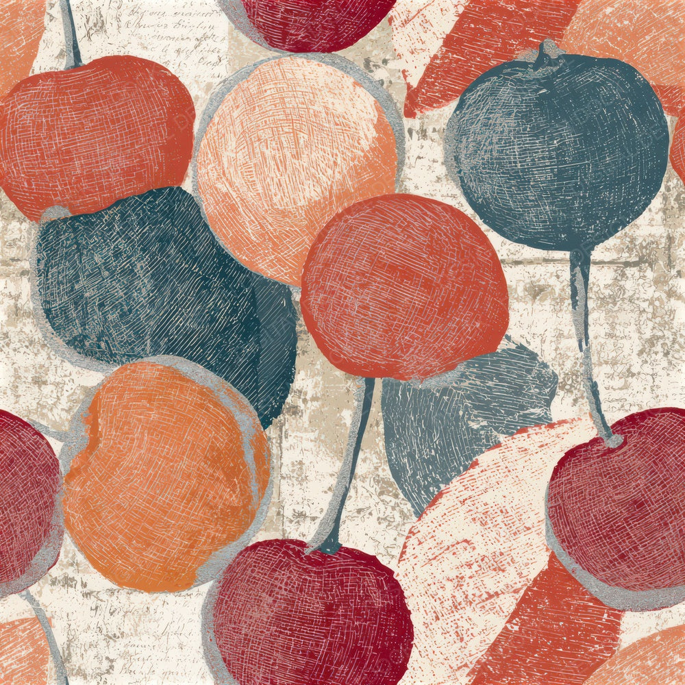Engraving Cherries Terracotta Seamless Digital Paper Pack (DDD012809)