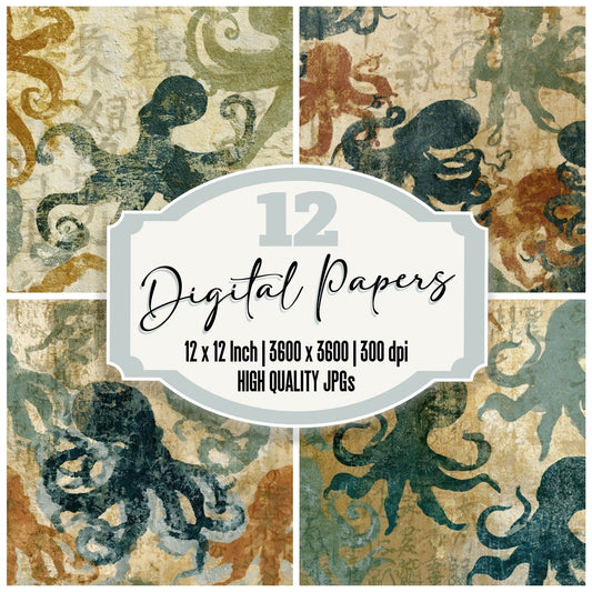 Fresco Octopus Tobacco Sage Digital Paper Pack (DDD012810)