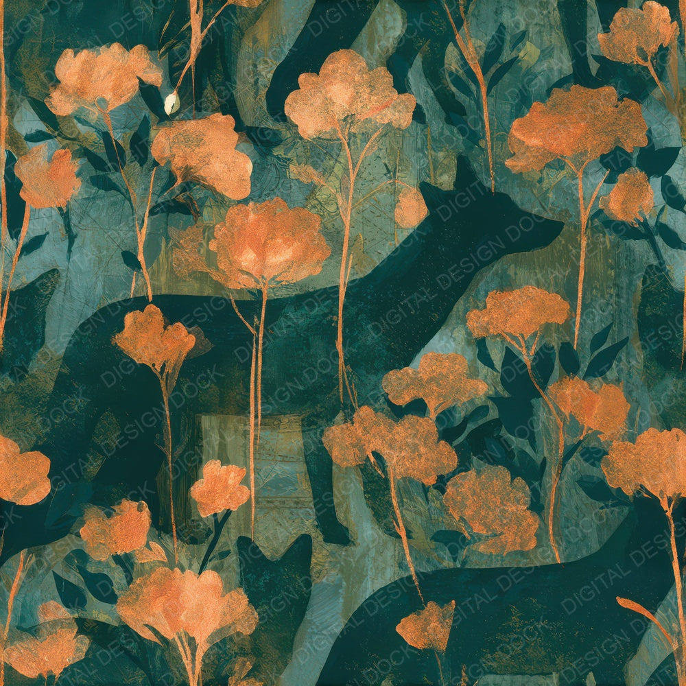 Gouache Fox Midnight Copper Seamless Digital Paper Pack (DDD012811)