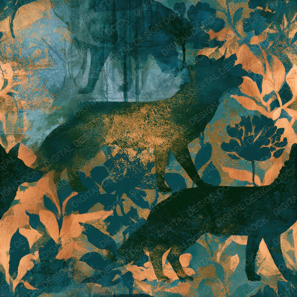 Gouache Fox Midnight Copper Seamless Digital Paper Pack (DDD012811)