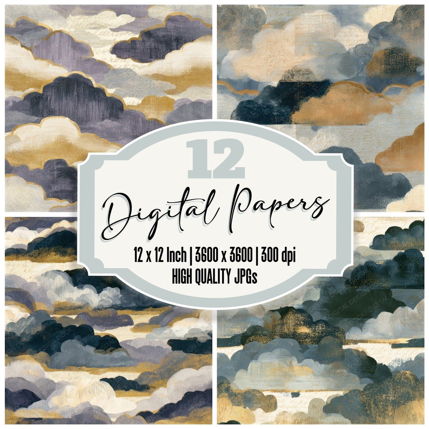 Gouache Storm Clouds Shell Seamless Digital Paper Pack (DDD012812)