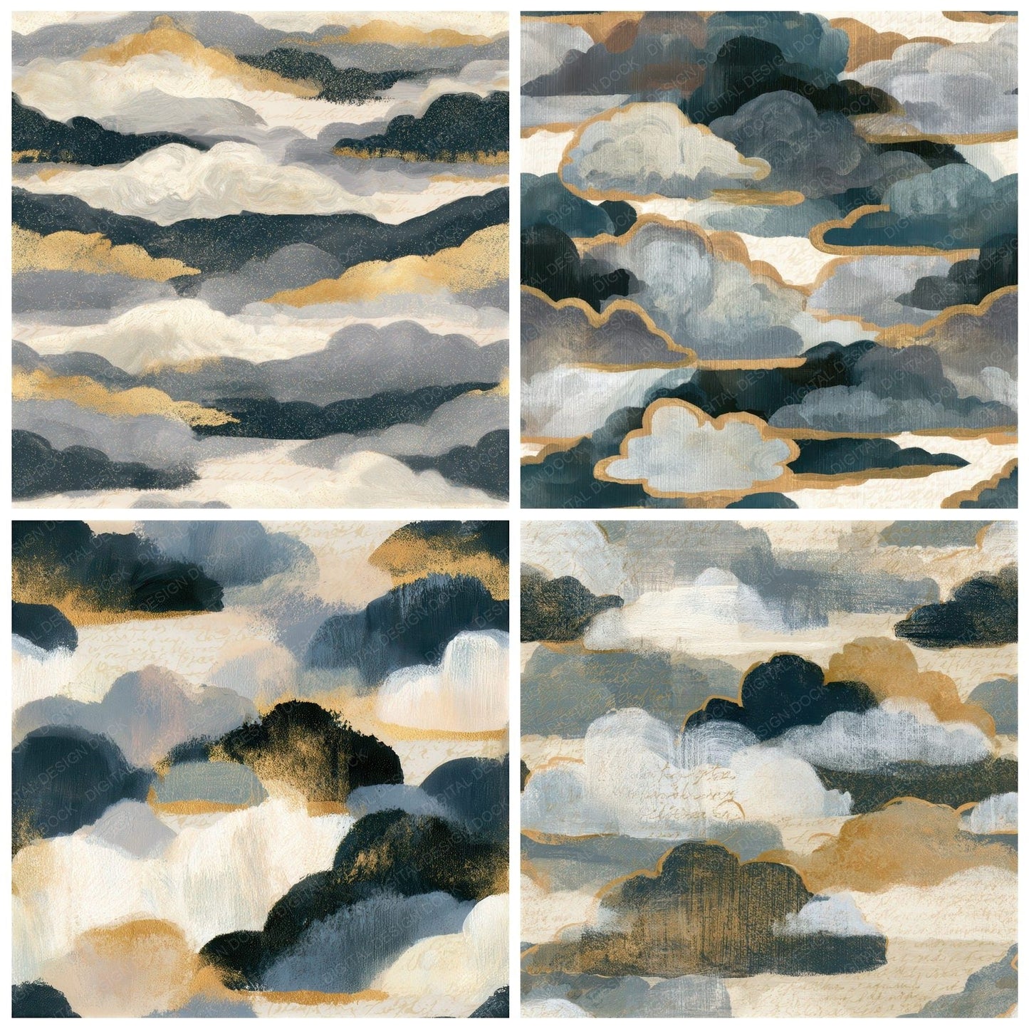 Gouache Storm Clouds Shell Seamless Digital Paper Pack (DDD012812)