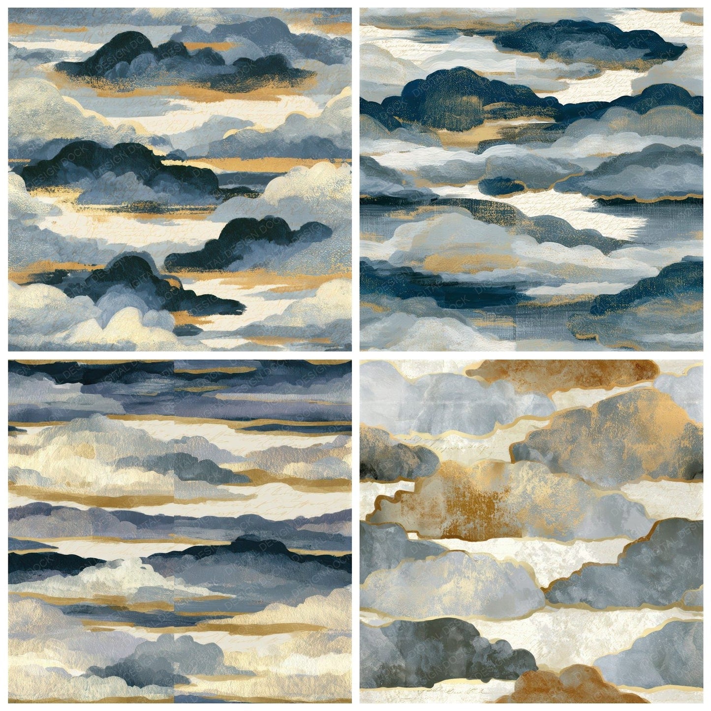 Gouache Storm Clouds Shell Seamless Digital Paper Pack (DDD012812)