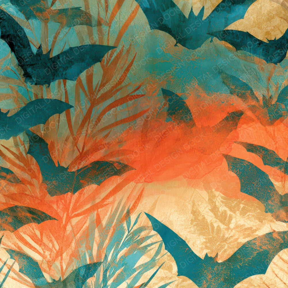 Ink Wash Bats Coral Turquoise Digital Paper Pack (DDD012816)