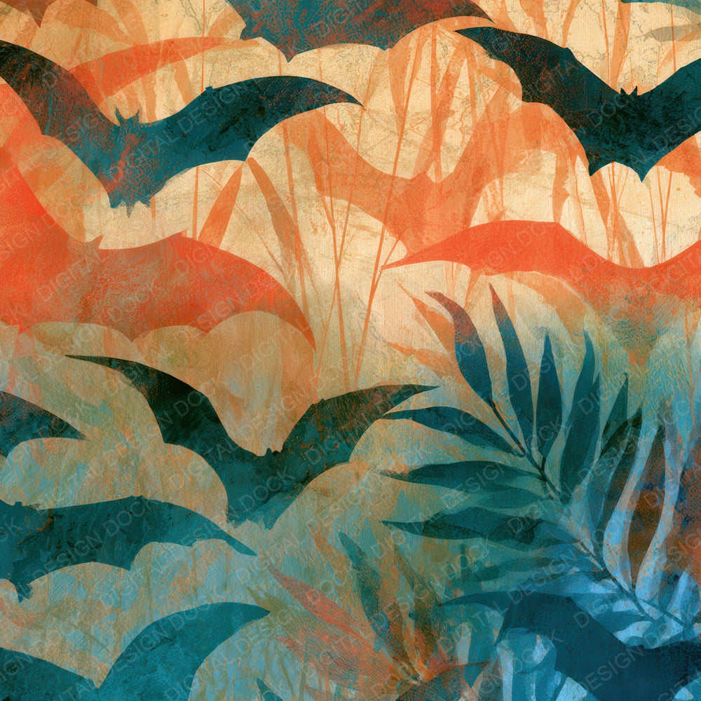 Ink Wash Bats Coral Turquoise Digital Paper Pack (DDD012816)