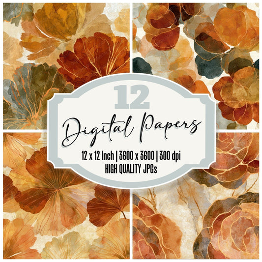 Ink Wash Ranunculus Sienna Seamless Digital Paper Pack (DDD012817)