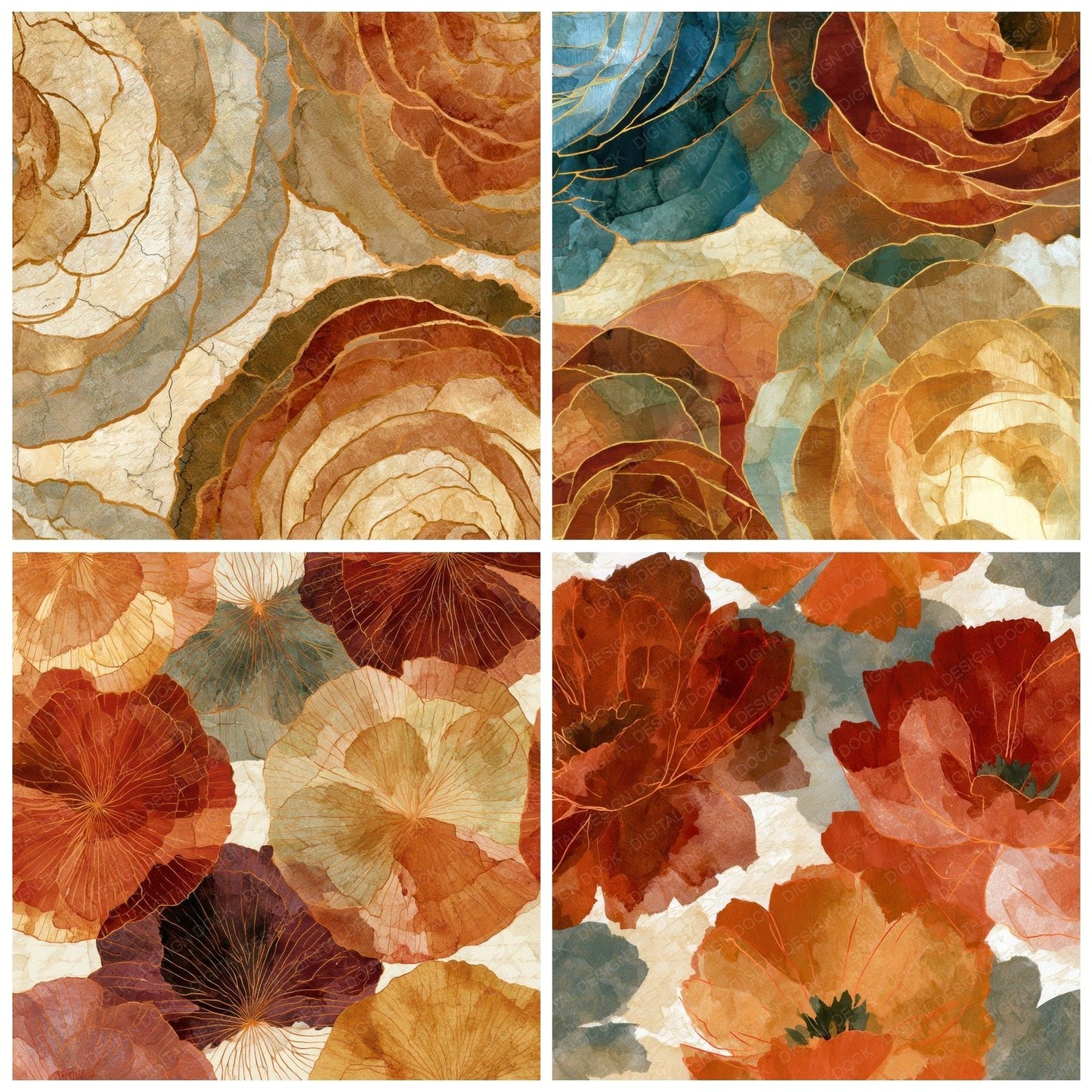 Ink Wash Ranunculus Sienna Seamless Digital Paper Pack (DDD012817)