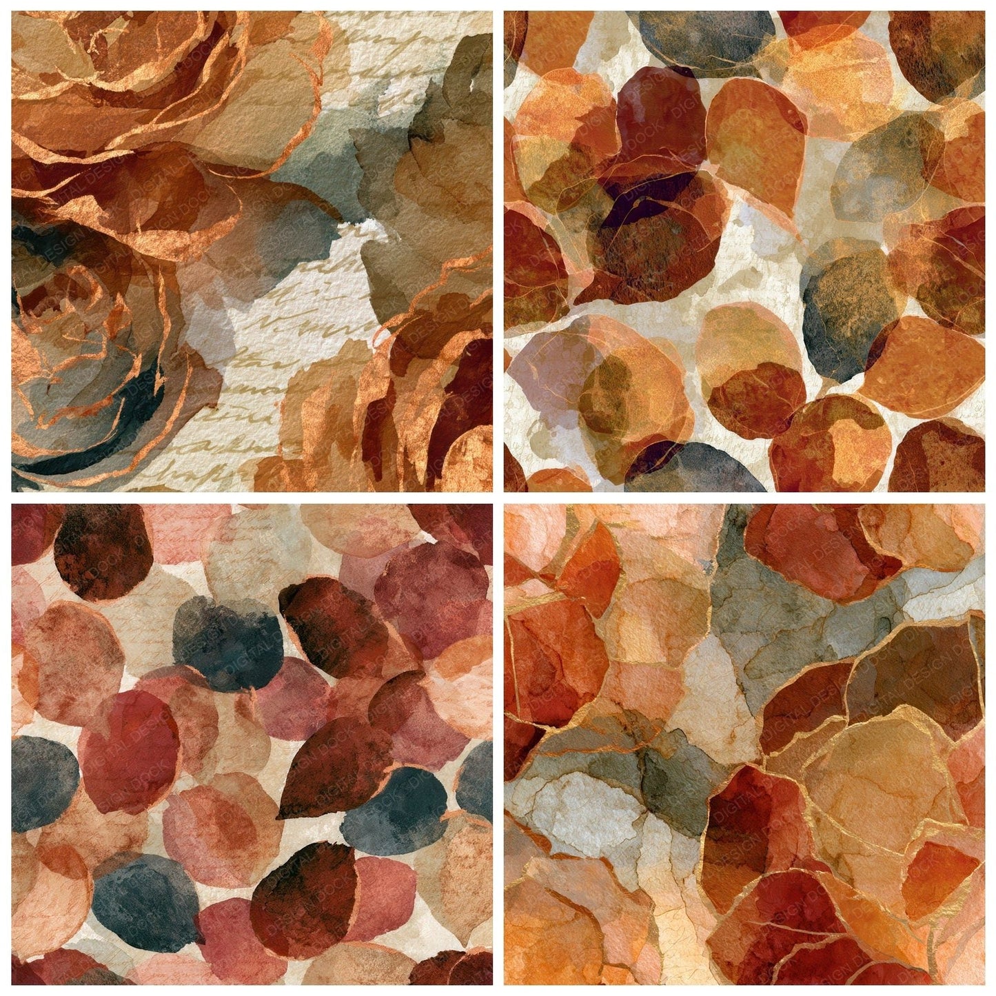 Ink Wash Ranunculus Sienna Seamless Digital Paper Pack (DDD012817)