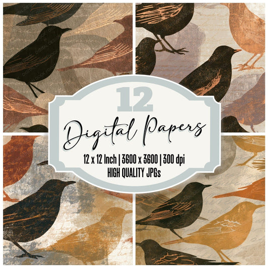Letterpress Thrush Mushroom Ivory Digital Paper Pack (DDD012818)
