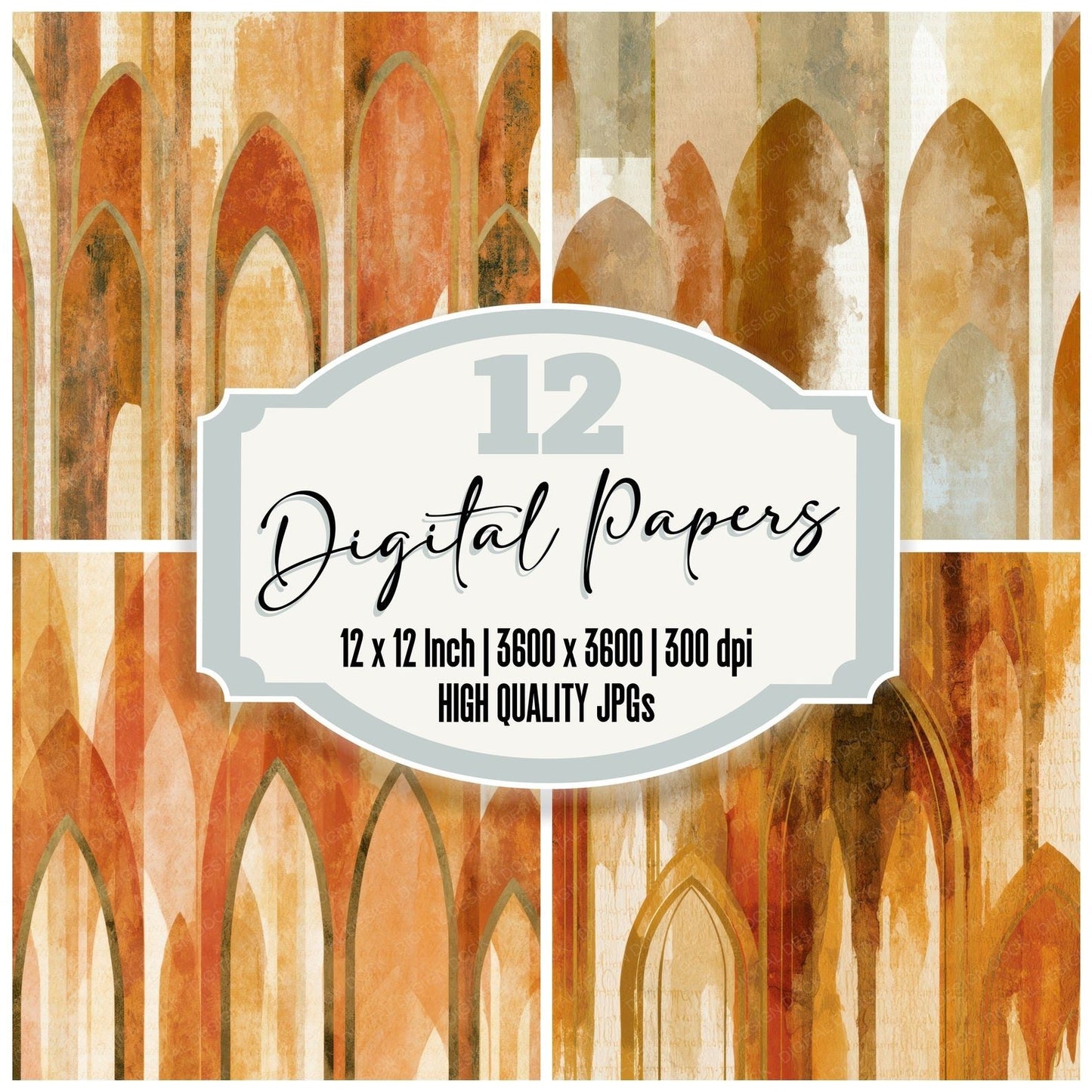 Sumi-e Gothic Arches Ochre Digital Paper Pack (DDD012819)