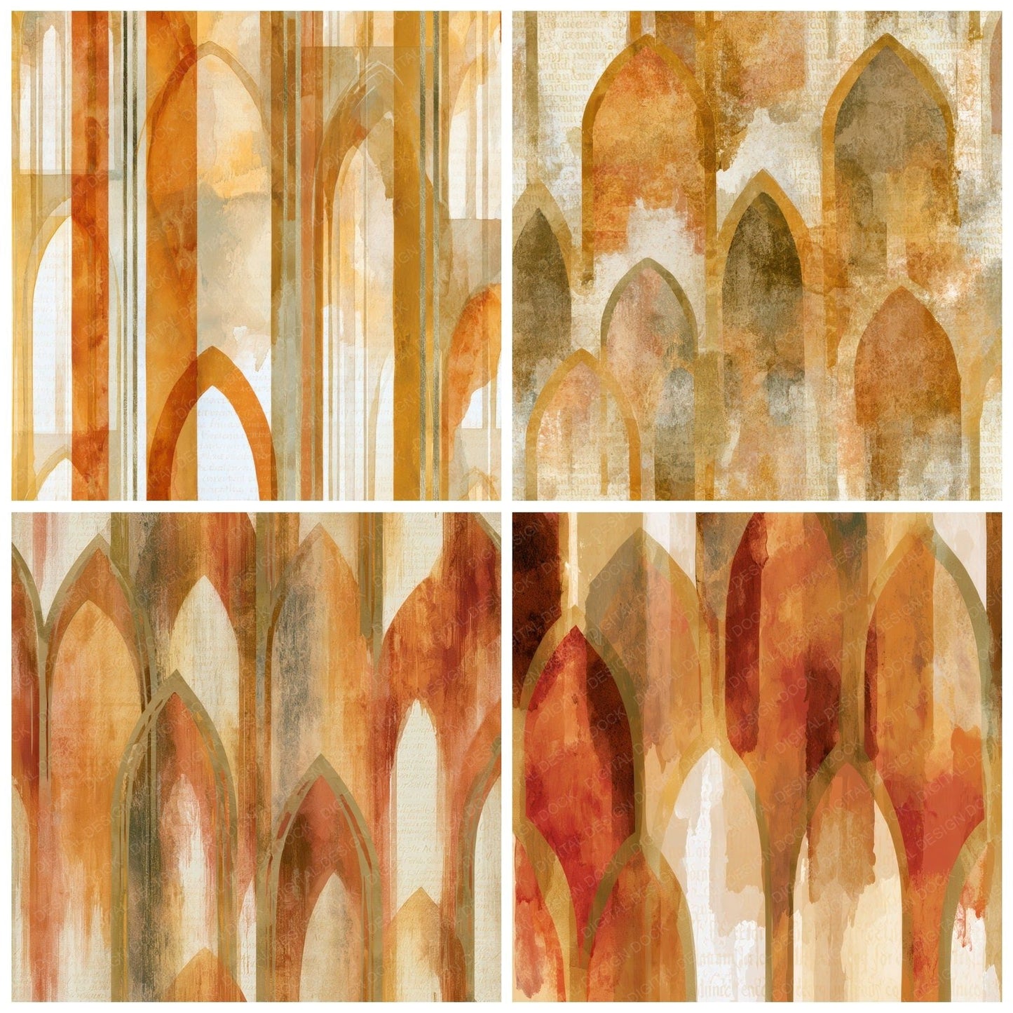 Sumi-e Gothic Arches Ochre Digital Paper Pack (DDD012819)