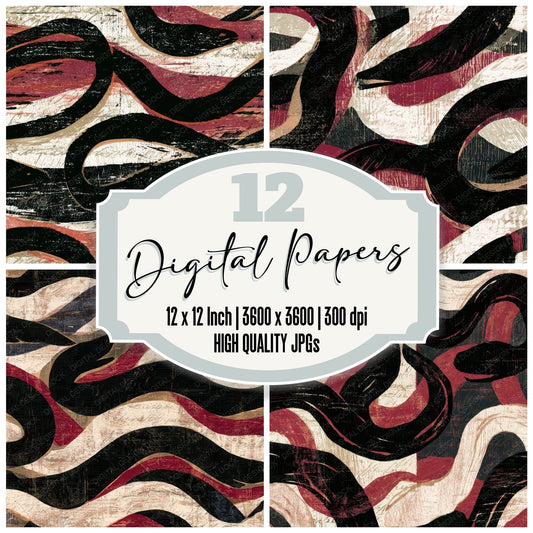Woodcut Eel Oxblood Ivory Digital Paper Pack (DDD012820)