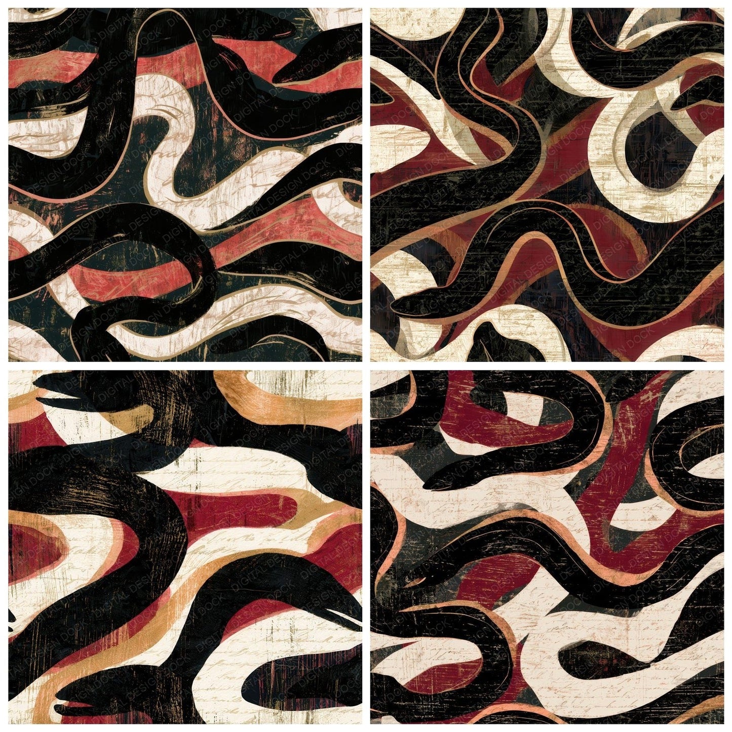Woodcut Eel Oxblood Ivory Digital Paper Pack (DDD012820)