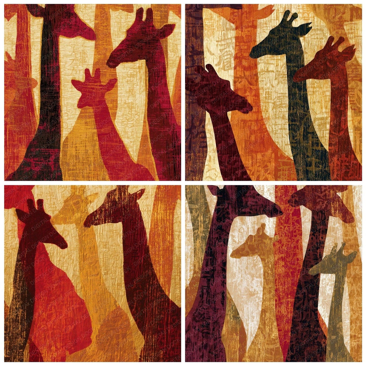 Woodcut Giraffe Cinnamon Burgundy Digital Paper Pack (DDD012821)