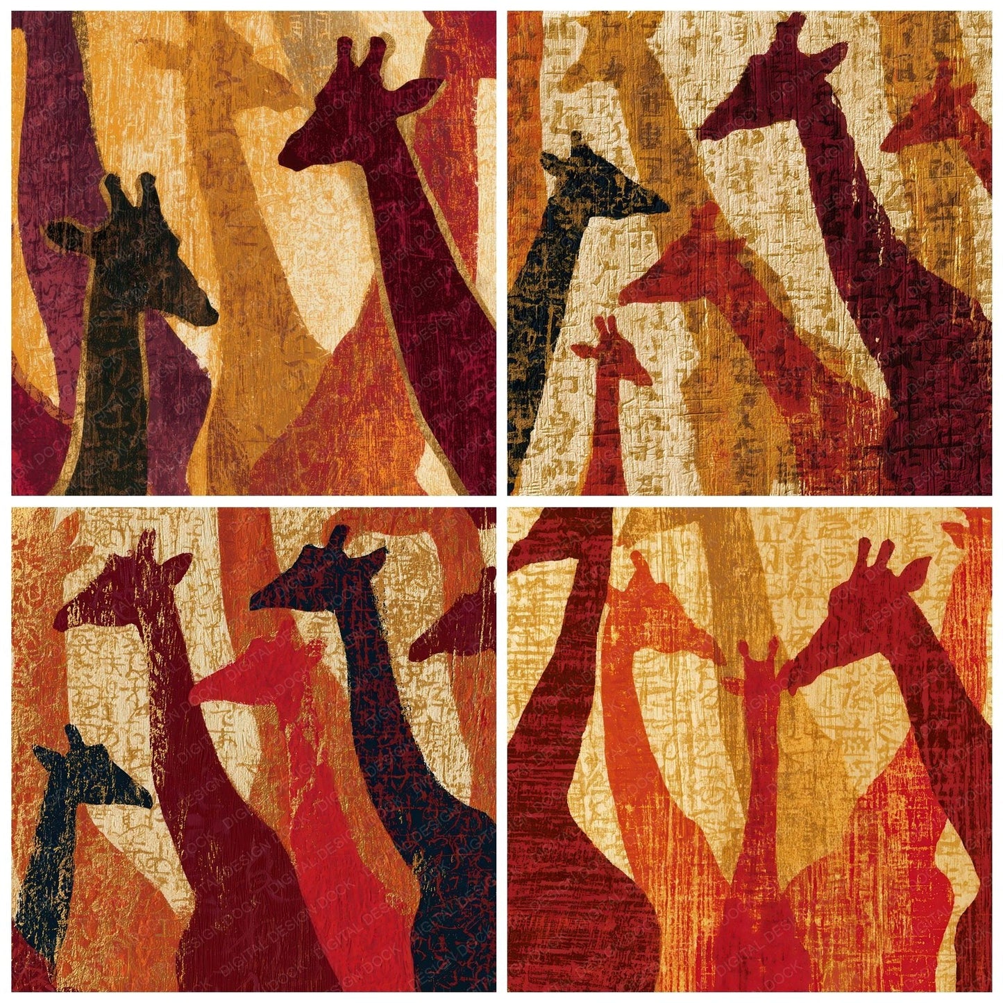 Woodcut Giraffe Cinnamon Burgundy Digital Paper Pack (DDD012821)