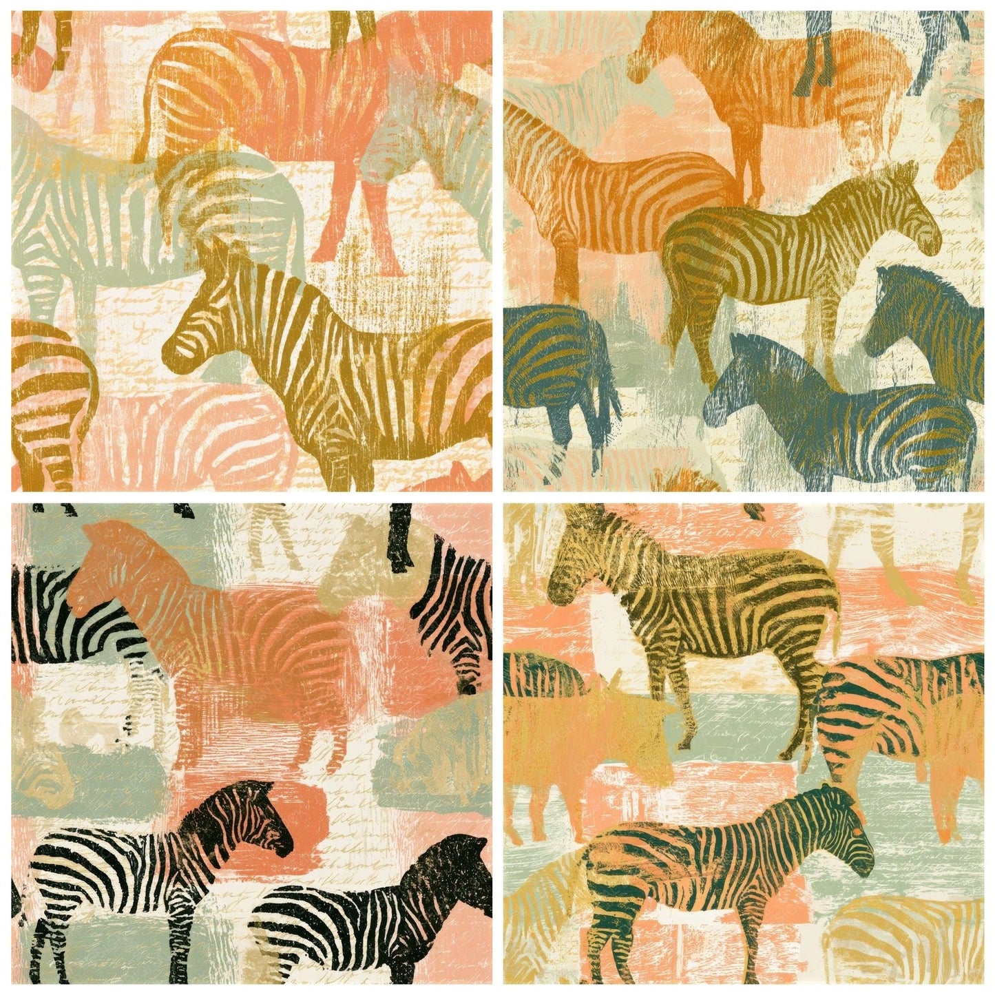 Woodcut Zebra Apricot Pistachio Seamless Digital Paper Pack (DDD012822)