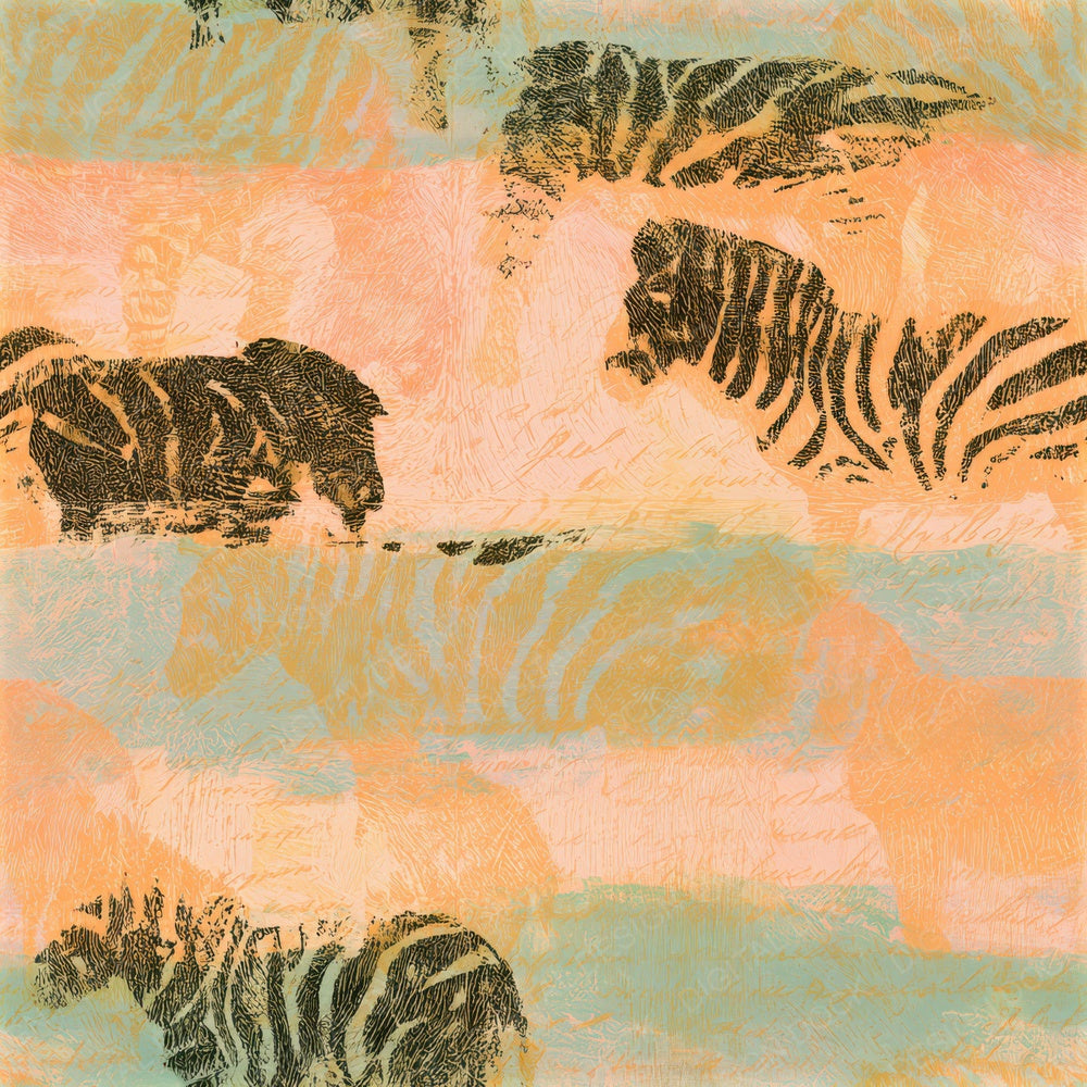 Woodcut Zebra Apricot Pistachio Seamless Digital Paper Pack (DDD012822)