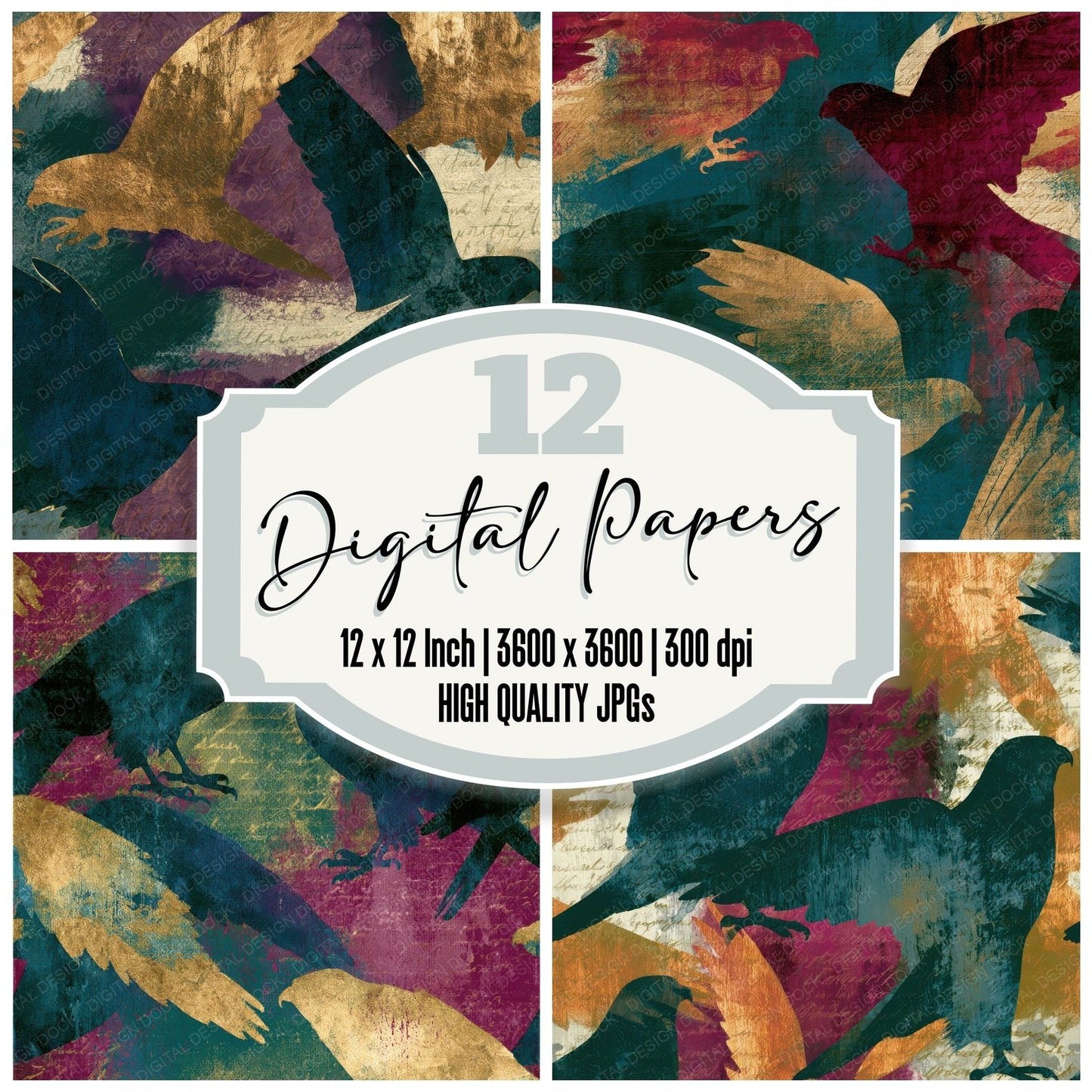 X Ray Falcon Magenta Jungle Green Digital Paper Pack (DDD012823)