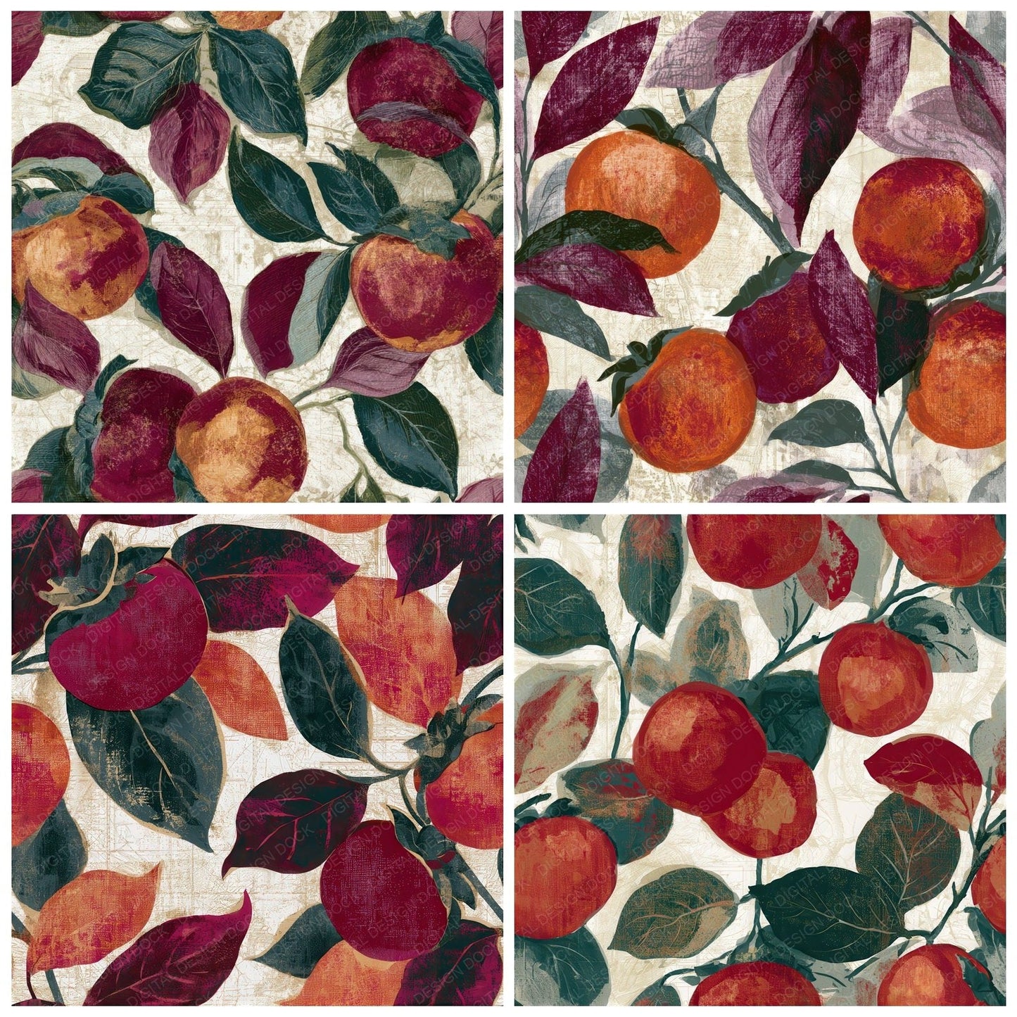 Antique Botanical Persimmon Garnet Seamless Digital Paper Pack (DDD012825)