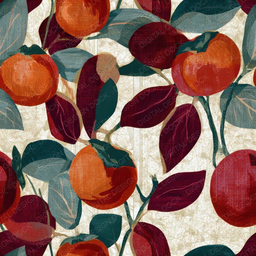 Antique Botanical Persimmon Garnet Seamless Digital Paper Pack (DDD012825)