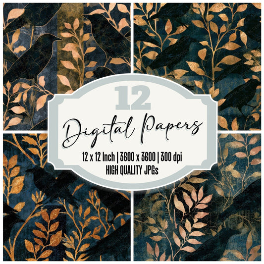 Batik Raven Gold Ink Seamless Digital Paper Pack (DDD012826)
