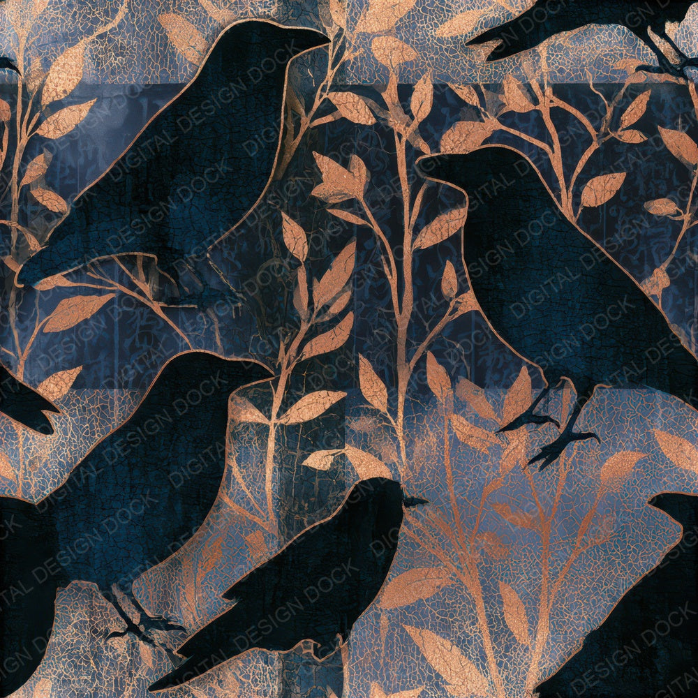 Batik Raven Gold Ink Seamless Digital Paper Pack (DDD012826)