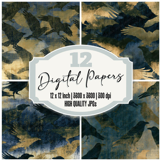 Cyanotype Raven Olive Ochre Digital Paper Pack (DDD012827)
