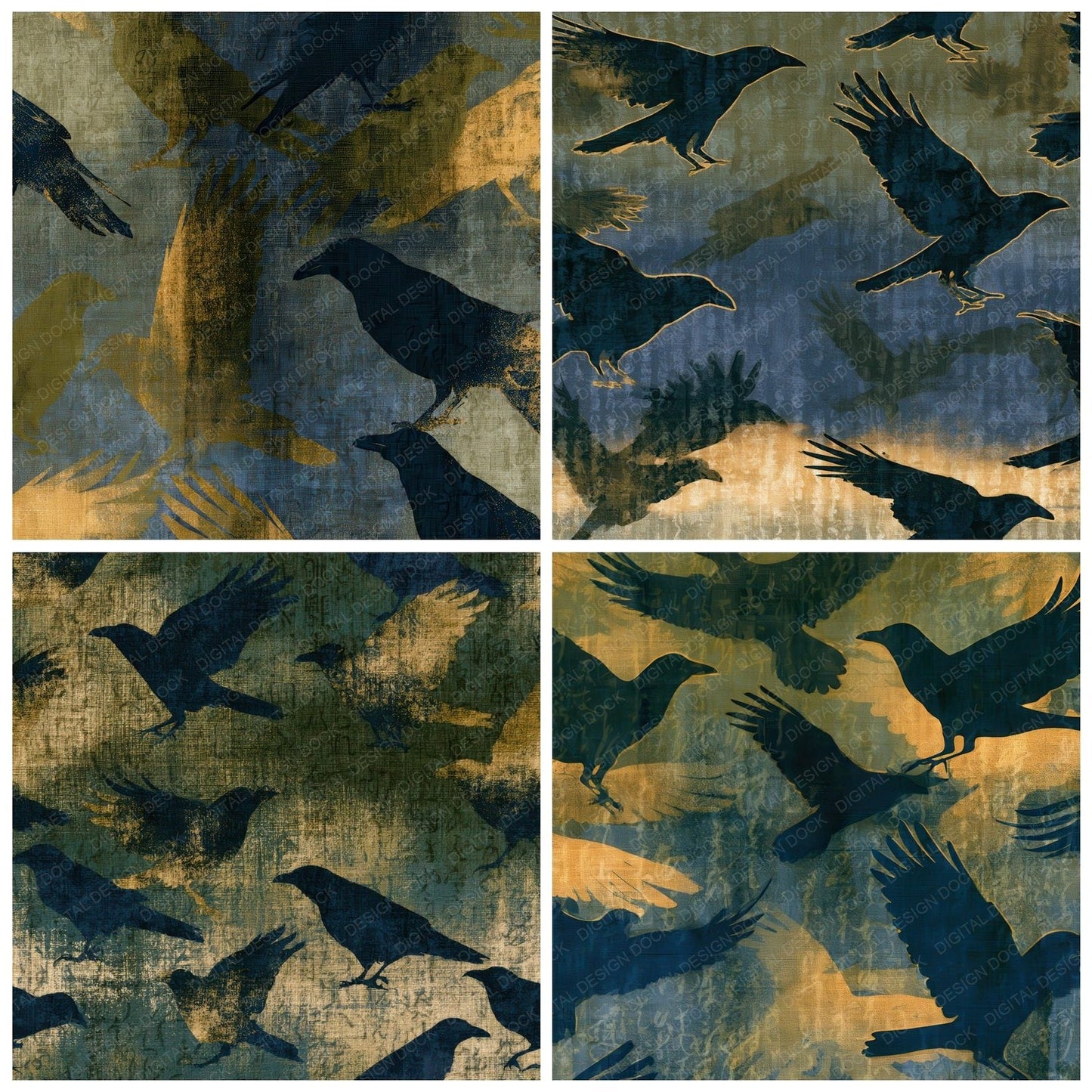 Cyanotype Raven Olive Ochre Digital Paper Pack (DDD012827)