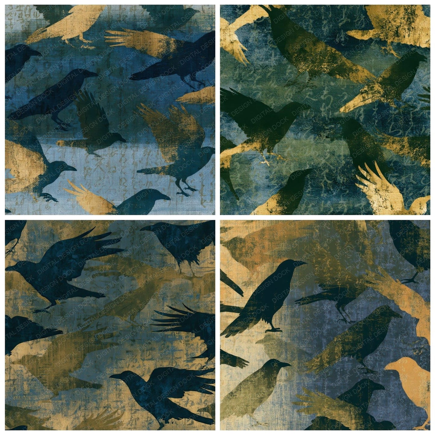 Cyanotype Raven Olive Ochre Digital Paper Pack (DDD012827)