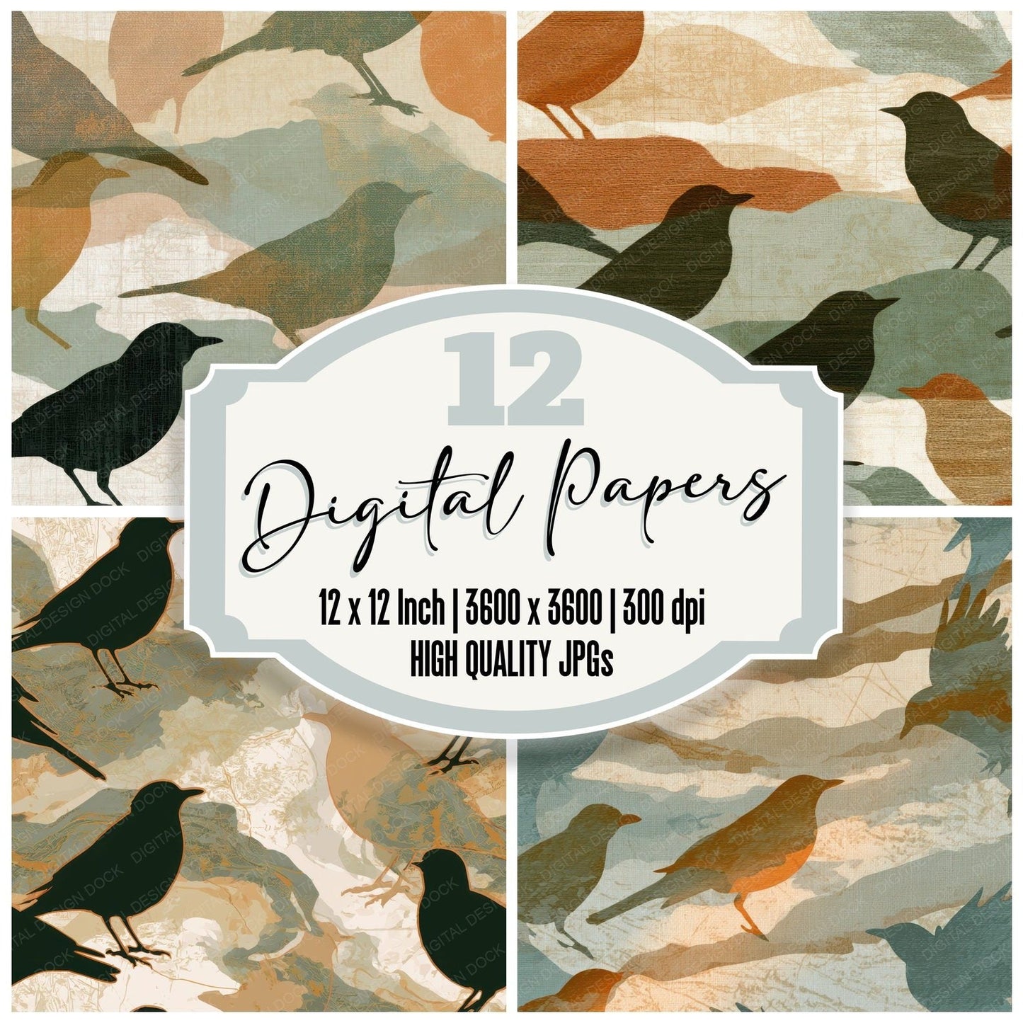 Embroidery Robin Adobe Sage Digital Paper Pack (DDD012829)