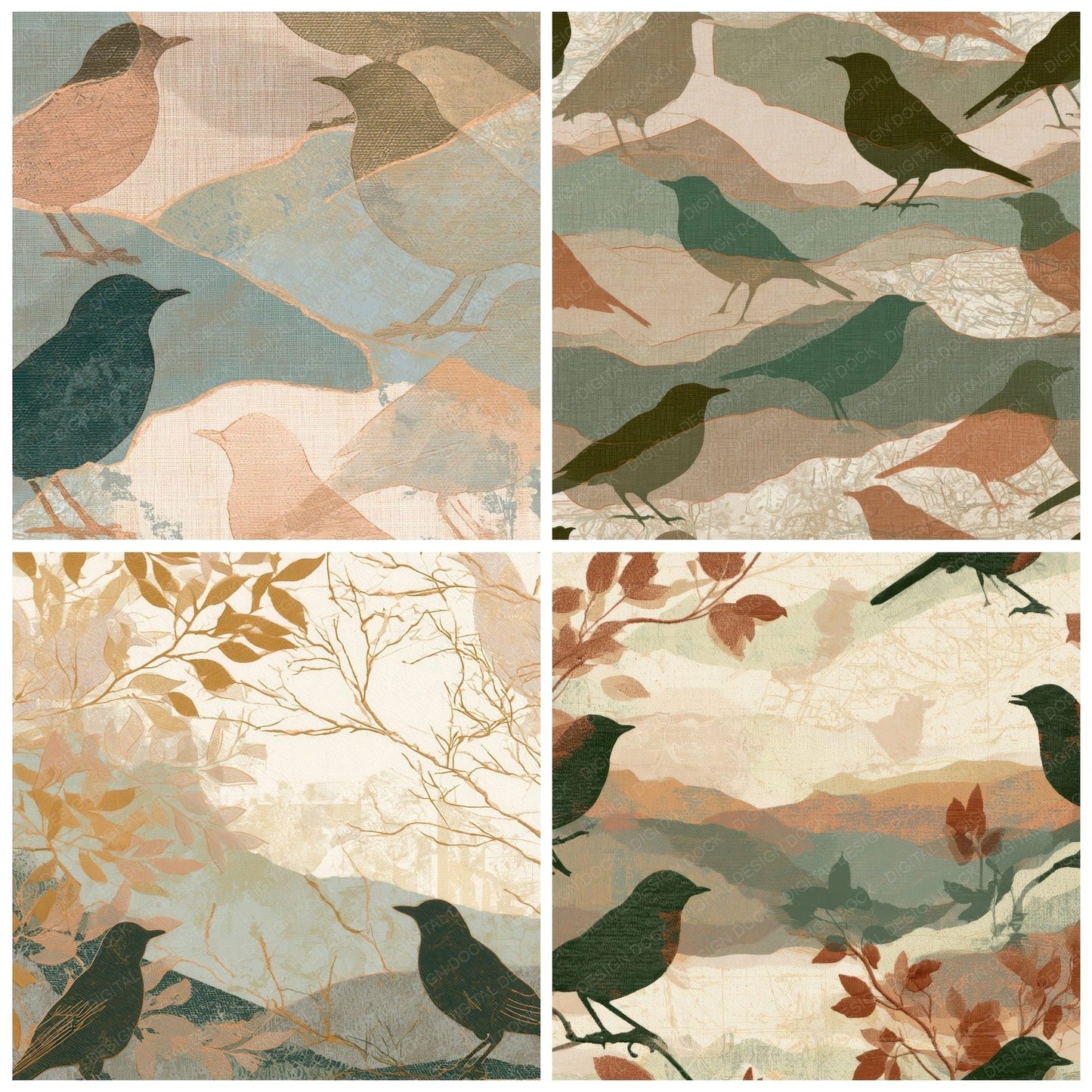 Embroidery Robin Adobe Sage Digital Paper Pack (DDD012829)