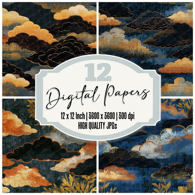 Embroidery Storm Clouds Gold Digital Paper Pack (DDD012830)