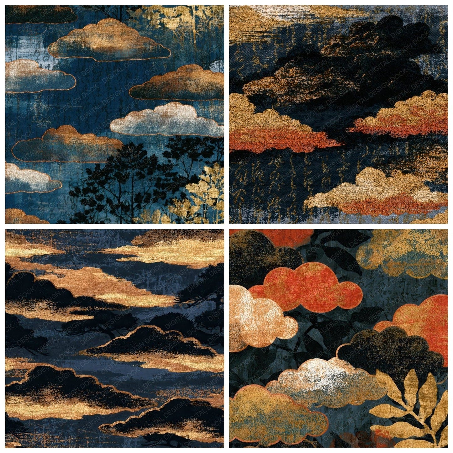Embroidery Storm Clouds Gold Digital Paper Pack (DDD012830)