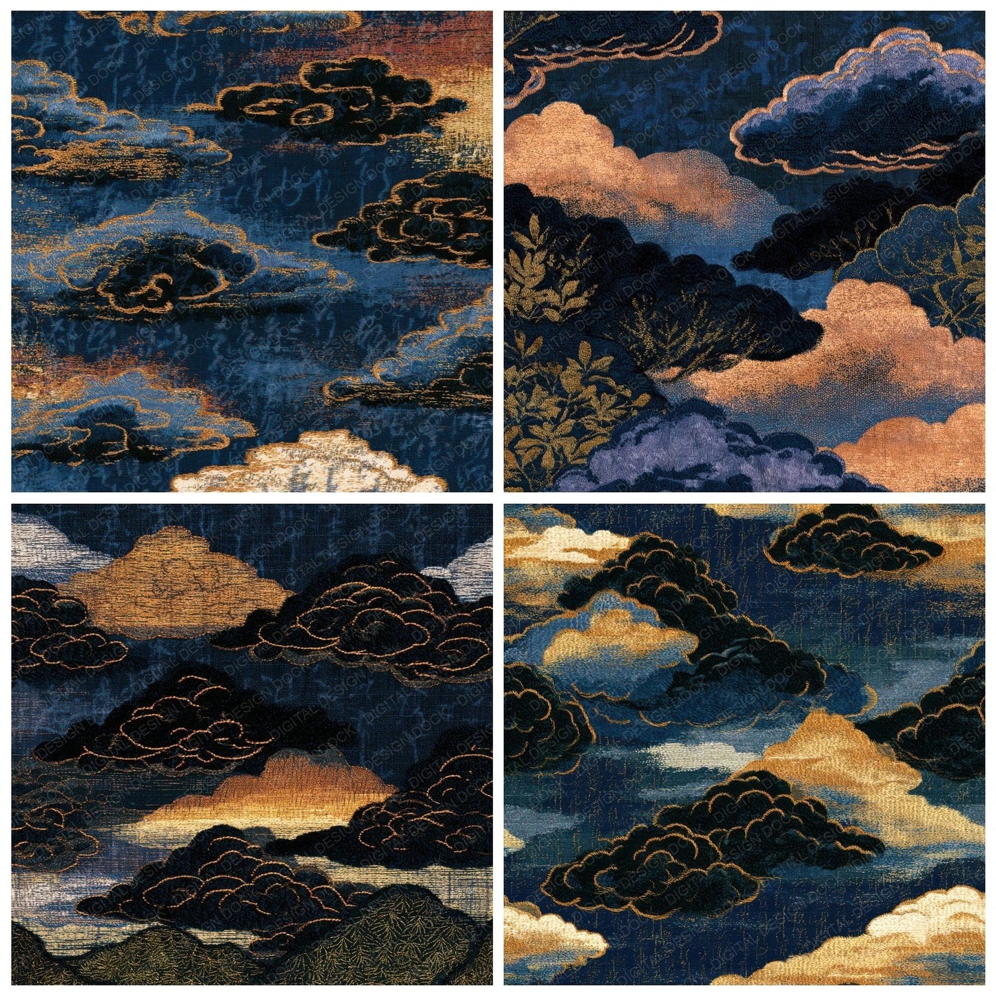 Embroidery Storm Clouds Gold Digital Paper Pack (DDD012830)