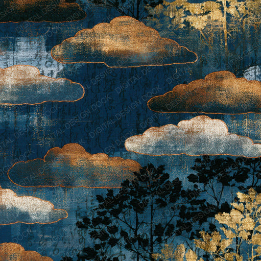 Embroidery Storm Clouds Gold Digital Paper Pack (DDD012830)