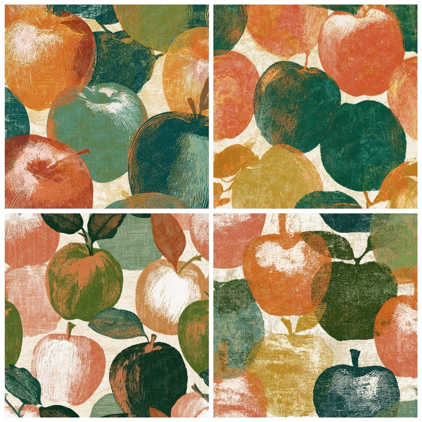 Engraving Apple Papaya Jade Digital Paper Pack (DDD012831)
