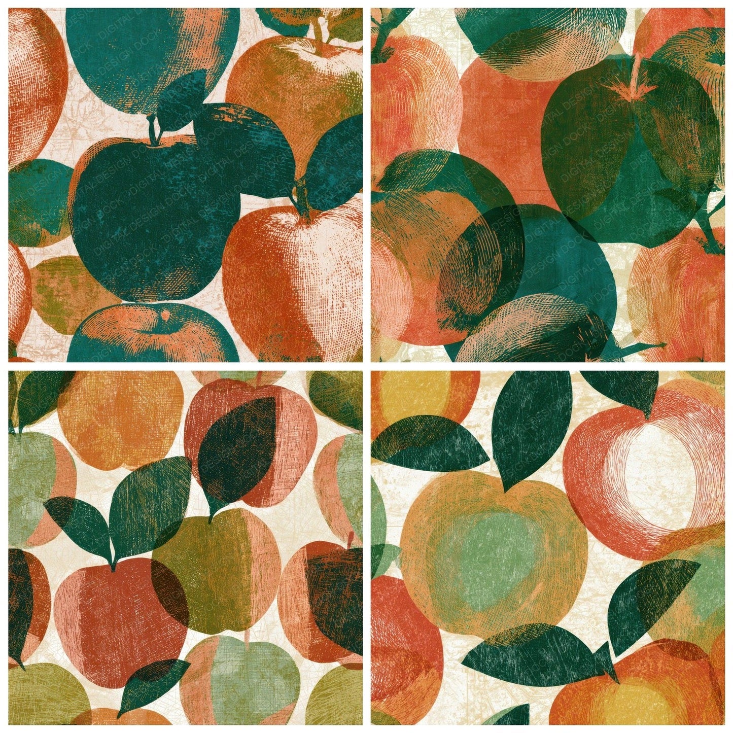 Engraving Apple Papaya Jade Digital Paper Pack (DDD012831)