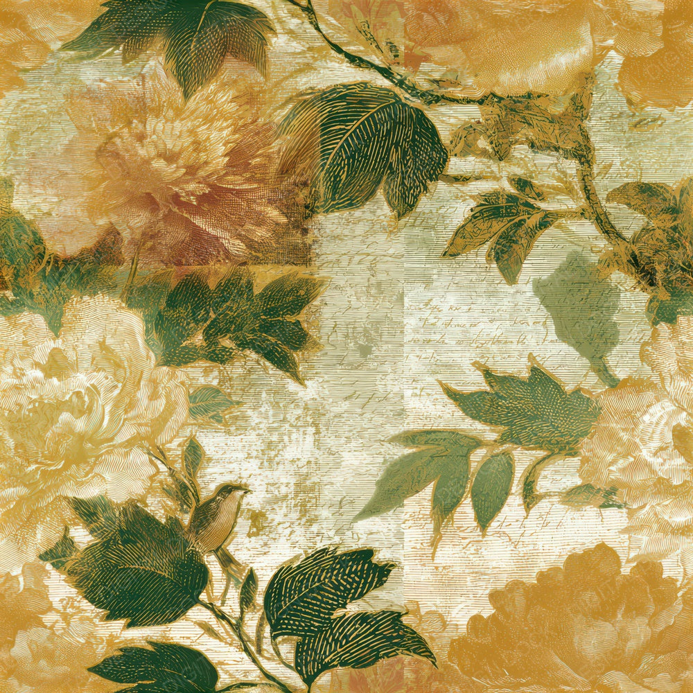 Engraving Chinoiserie Florals Amber Sage Seamless Digital Paper Pack (DDD012832)