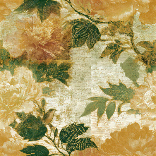 Engraving Chinoiserie Florals Amber Sage Seamless Digital Paper Pack (DDD012832)