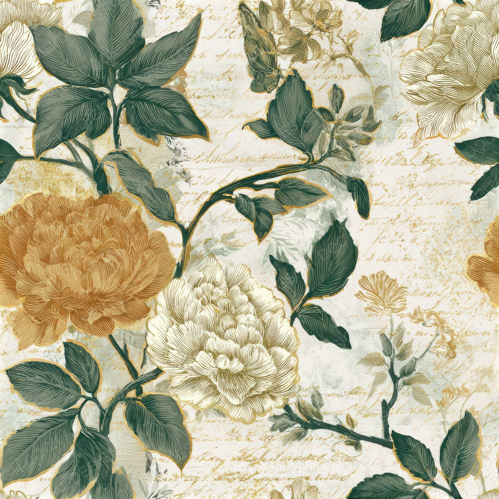 Engraving Chinoiserie Florals Amber Sage Seamless Digital Paper Pack (DDD012832)