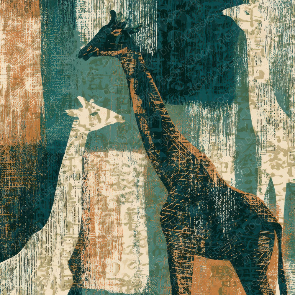 Engraving Giraffe Forest Green Bone Digital Paper Pack (DDD012833)