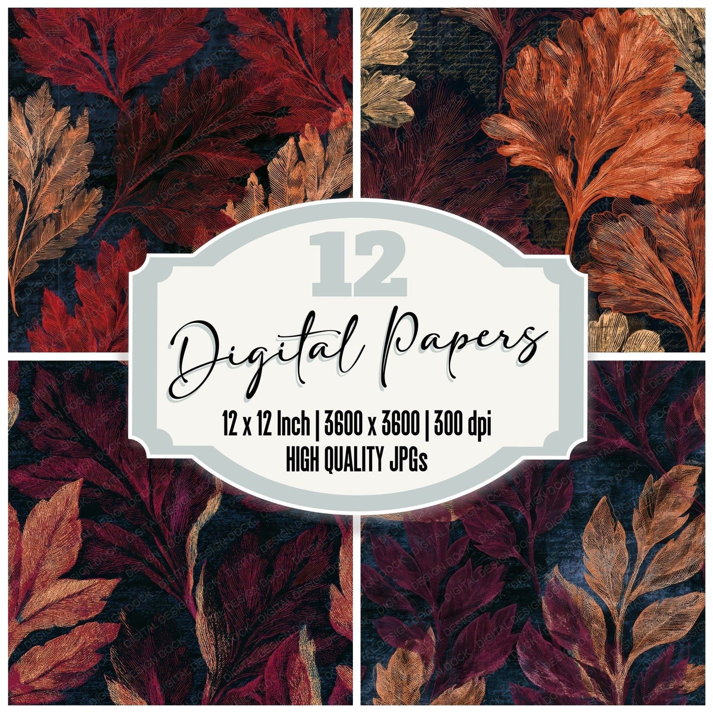 Engraving Kelp Forest Oxblood Digital Paper Pack (DDD012834)